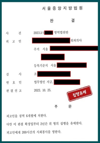 병역기피자 처벌 - 병역법 성공 사례 -2